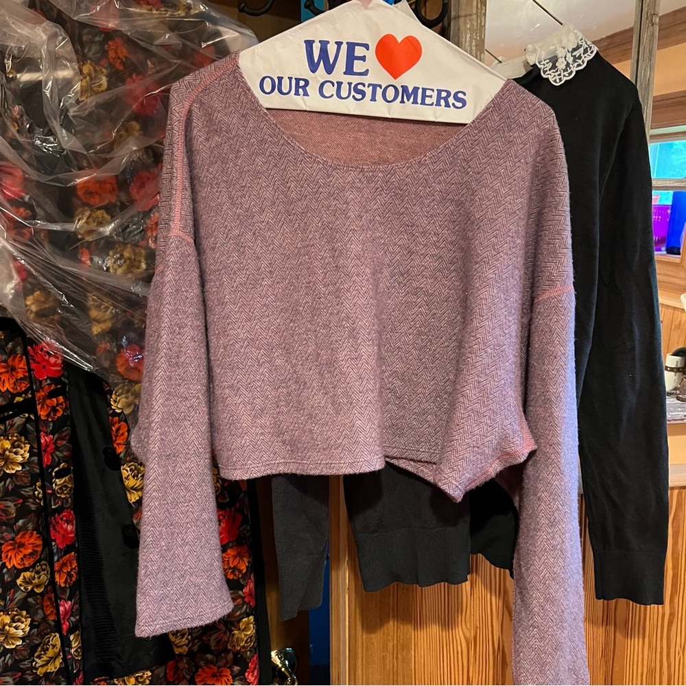 Herringbone Light Purple/Pink Long Sleeve Sweater Crop Top